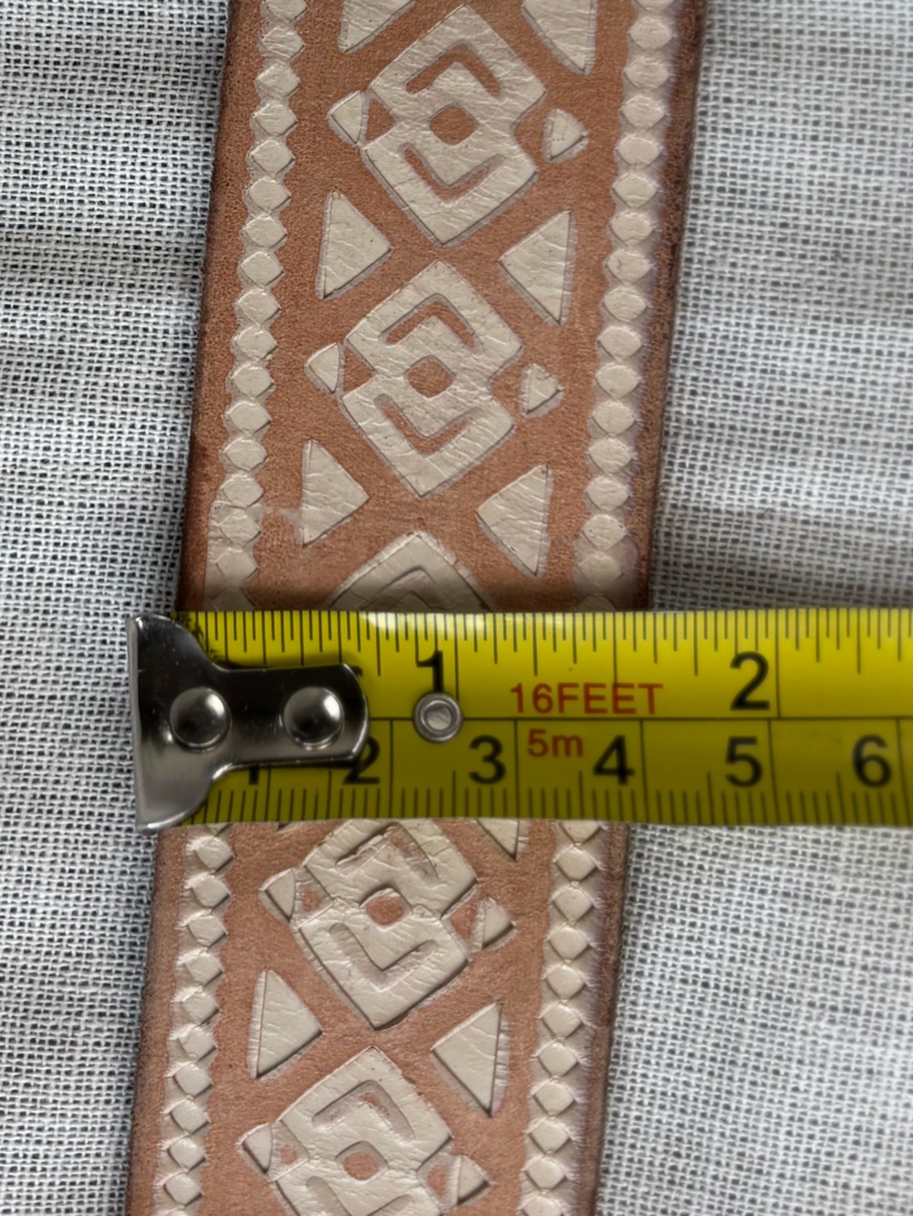 Lucky Brand Embossed Leather Belt Womens M Antique Brass Buckle Western 1.5” - Picture 10 of 14